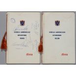 Two Anglo-American Sporting Club dinner menus partially autographed by England 1970 World Cup squad,