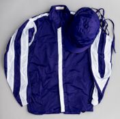 Derrick Smith racing silks,  bearing Josephine O'Brien neck label, purple jacket with white seams,