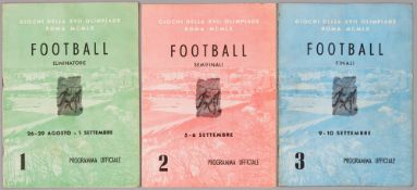 Rome 1960 Olympic Games three programmes covering the football tournament, covers group matches 26th
