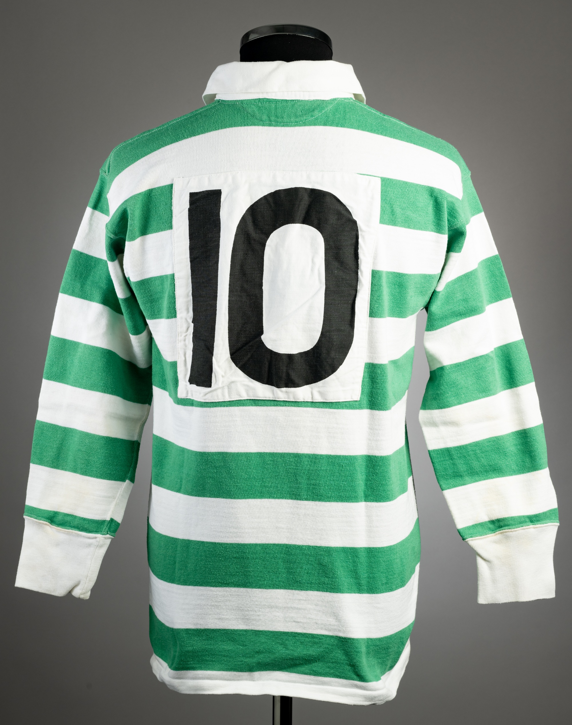 Phil Bennett match-worn green and white striped no.10 Invitation XV jersey from the Sam Doble - Image 2 of 3