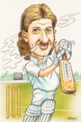 Geoff Tristram (British. 1954) 'Beefy', dated 2000, caricature of Ian Botham smoking and cricket bat
