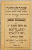 Scotland v England football programme, played at Hampden Park, 2nd April 1927, rare edition, with
