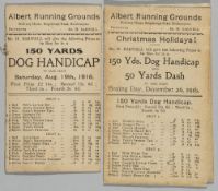 Two early greyhound racing cards: 1916 Albert Running Grounds, Half-way House, Northampton, the