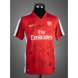 Signed Arsenal replica home jersey season 2009-10, signatures include Theo Walcott, Denilson, Cesc