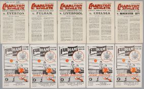 London selection Charlton Athletic / Fulham football programmes,  including Charlton Athletic 1949-