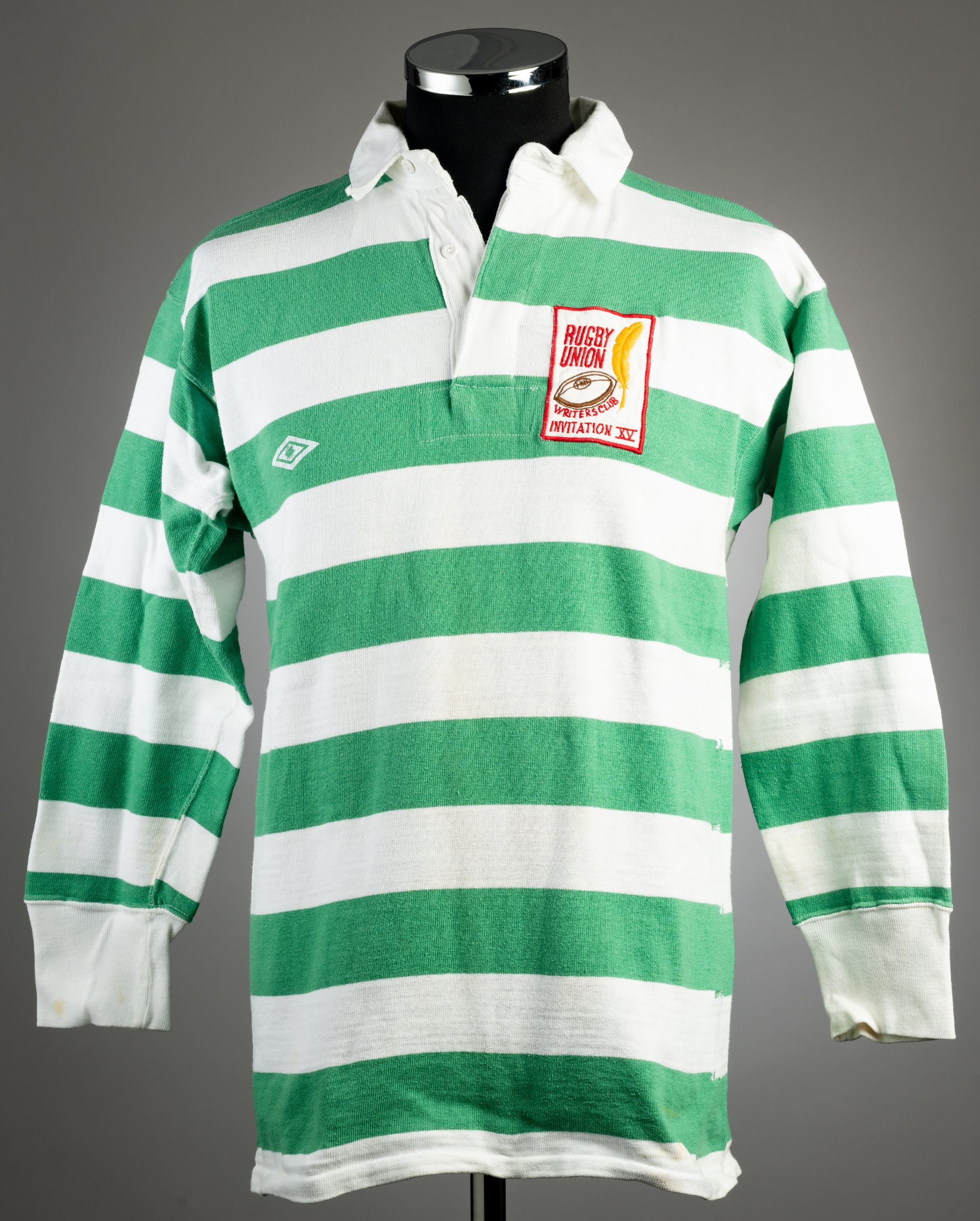 Phil Bennett match-worn green and white striped no.10 Invitation XV jersey from the Sam Doble