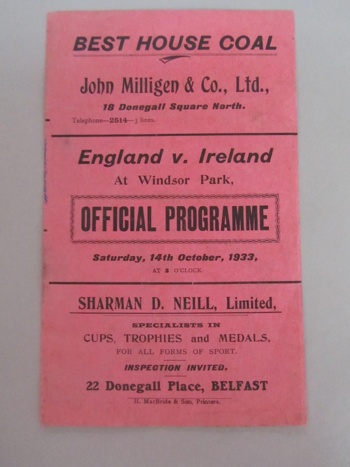 Northern Ireland International programmes, both played at Windsor Park Belfast, 1933-34 played on - Image 2 of 15