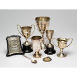 Eight silver and silver-plated tennis trophies and awards, comprising KIDDERMINISTER & DISTRICT