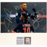 Paris Saint-Germain's Kylian Mbappe & Neymar signed celebration photograph, signed in silver