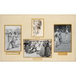 Lucien Davis (British, b.1860) four grisaille drawings of cricket scenes, dated 1837, each titled