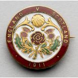 Football Association Official's badge for the England v Scotland International match in 1911, gilt-