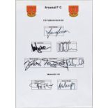 Arsenal FC the famous 'Back Six' autograph sheet, including David Seaman, Lee Dixon, Nigel