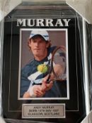 Sir Andy Murray (UK)  signed 8 by 10in. tennis photograph, professionally framed /glazed with double
