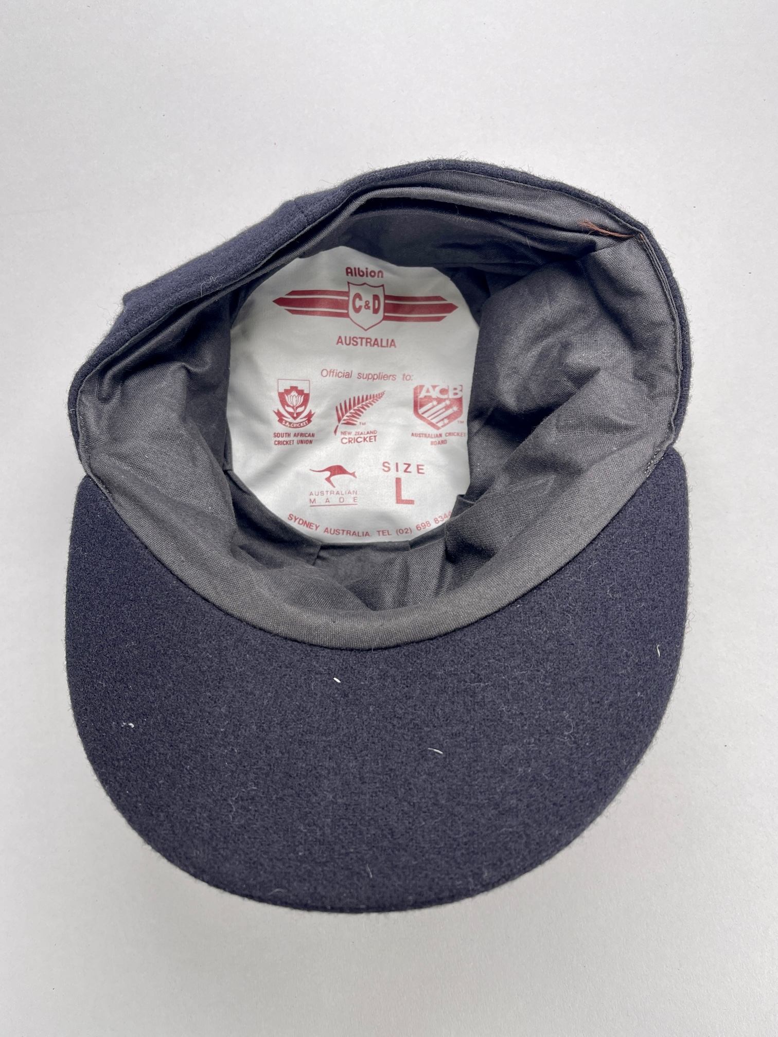 England Cricket home series test representative cap, navy wool cap embroidered with England three - Image 2 of 2