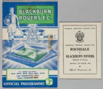 Football League Cup semi-final programme Rochdale v Blackburn Rovers first leg at Blackburn, 2nd