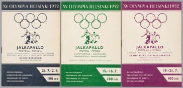 Helsinki 1952 Olympic Games three football programmes,  covering the qualification matches, first