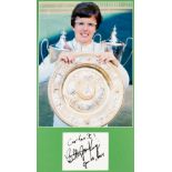 Billy Jean King signed photographic display, featuring the Women's Wimbledon Venus Rosewater Dish