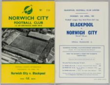 Football League Cup semi-final programme Blackpool v Norwich City first leg played at Norwich,