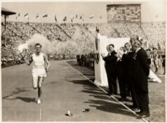 OLYMPIC GAMES TORCH LONDON 29th JULY 1948, ORIGINAL PHOTOGRAPH OF MARK JOHN DELIVERING THE TORCH