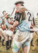 Gareth Lloyd Ball (Welsh, 1947-2003) Portrait of Brian Moore (Harlequins, England & British Lions