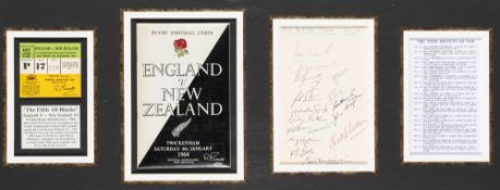 England v New Zealand rugby programme with match ticket and autographed page, played at