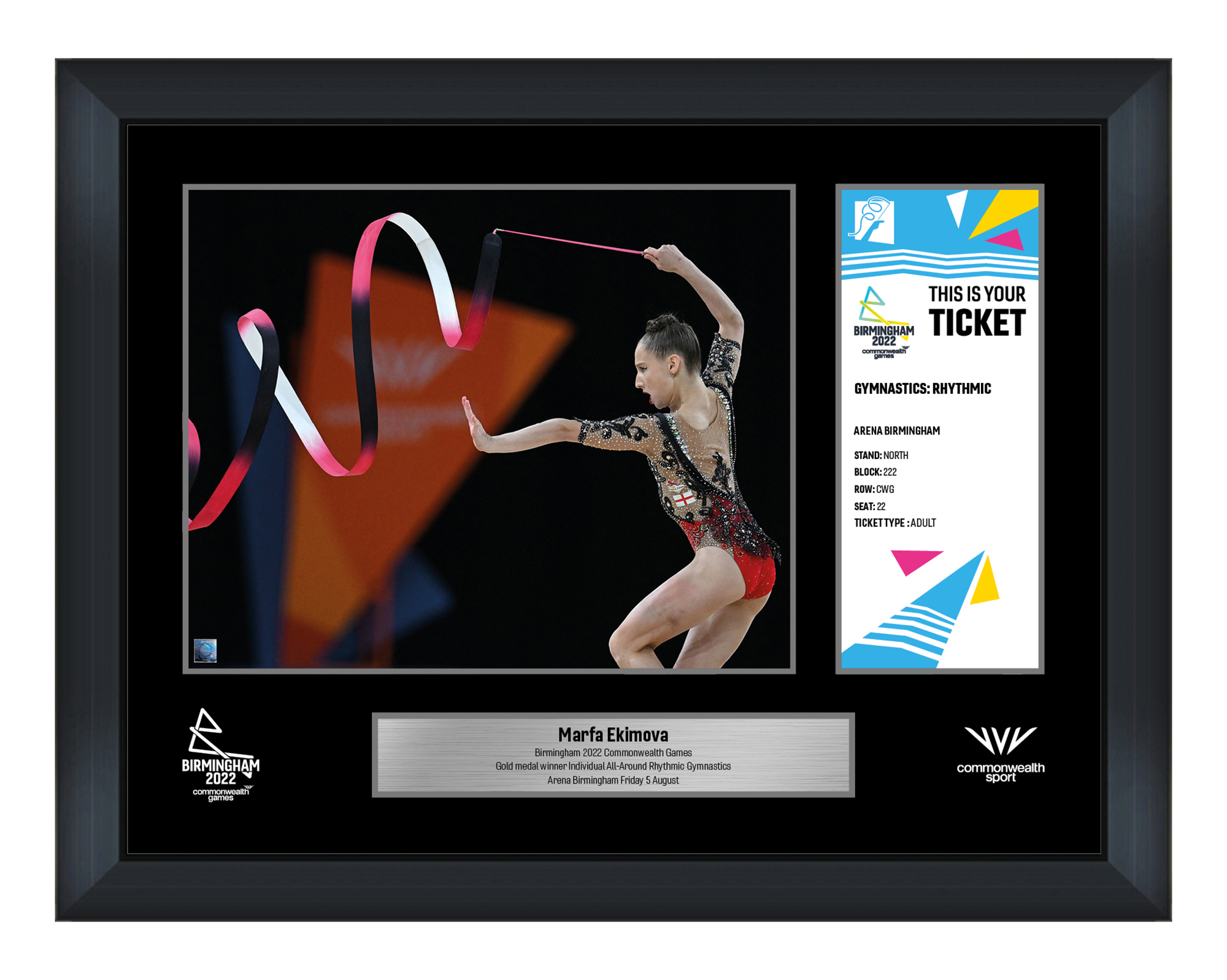 CWG Birmingham 2022 Mounted Replica Ticket Piece 16x12" Rythmic Gymnastics