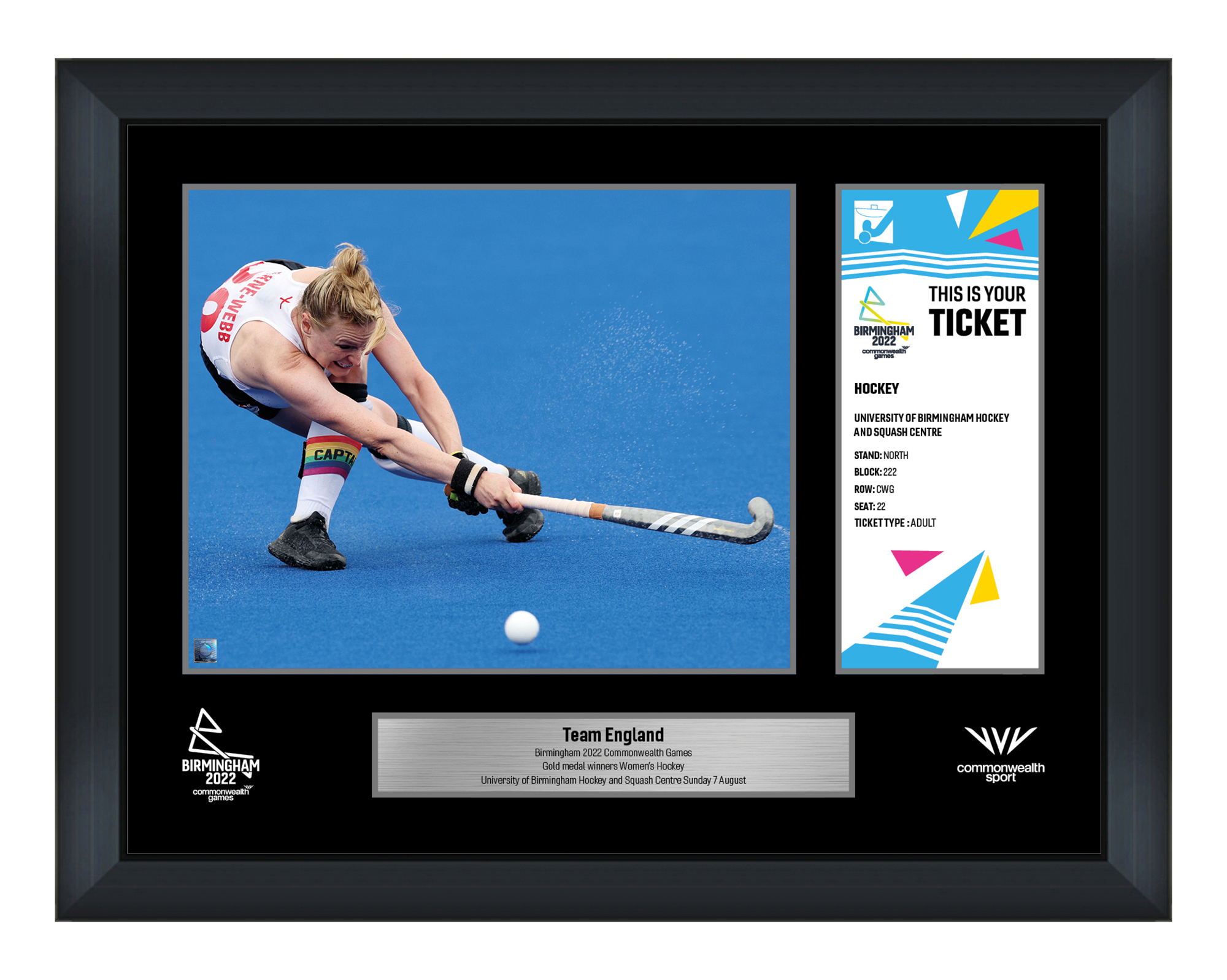 CWG Birmingham 2022 - Mounted Replica Ticket Piece 16x12" Hockey