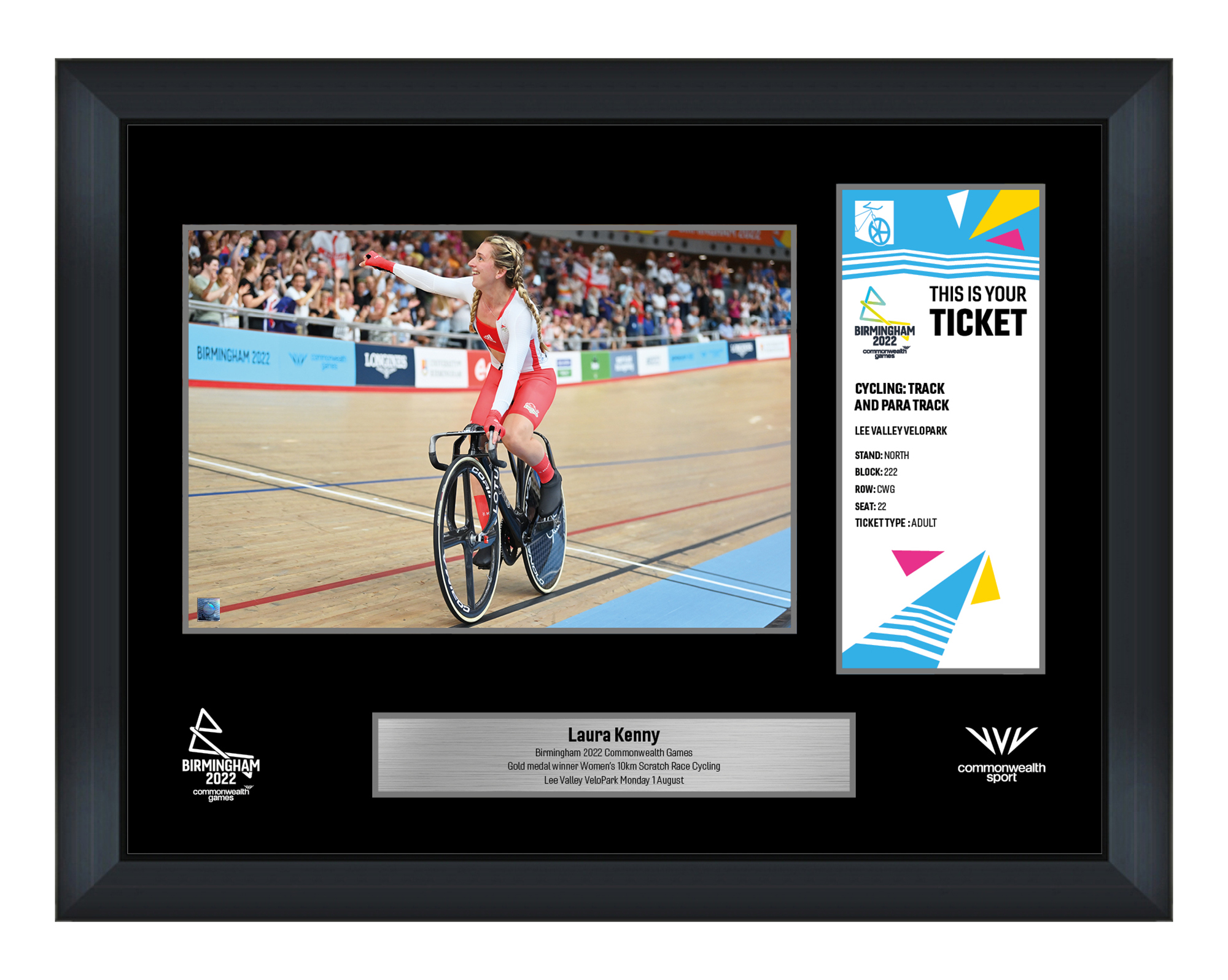 CWG Birmingham 2022 - Mounted Replica Ticket Piece 16x12" Cycling