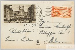 Rome b & w postcard bearing 1934 World Cup postage stamp