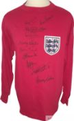 England 1966 World Cup Winners home shirt signed by 10 of the winning team, autographs on the