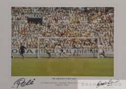 Pele and Gordon Banks “The Greatest Save Ever” hand signed by both in black sharpie to lower
