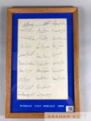 England squad and manager World Cup 1970 autograph sheet, comprising of 28 autographs in blue ink on
