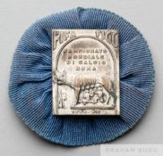 FIFA 1934 World Cup Lupa badge, inscribed with FIFA FOGC CAMPIONATP MONDIALE DI CALCIO ROMA