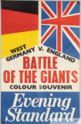 1970 World Cup quarter-final West Germany v England Evening Standard poster, 74.5 by 48cm., folded