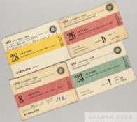 Four Northern Ireland tickets from the 1958 World Cup in Sweden, for the matches v Czechoslovakia