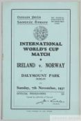 Ireland v Norway 1938 World Cup qualification match programme played at Dalymount Park, Dublin,