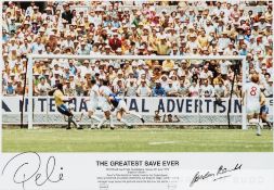 'The Greatest Save Ever' Pele & Gordon Banks signed print, featuring the famous save during the