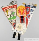 1966 World Cup rosettes and pennants, a pair of rosettes for England and West Germany for the Final;