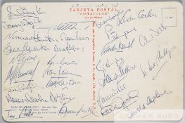 Guadalajara postcard signed to the reverse by the England 1970 Mexico World Cup squad, 28 signatures