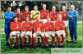 Part-signed colour photograph of the England 1966 World Cup winning team, lacking Bobby Moore and