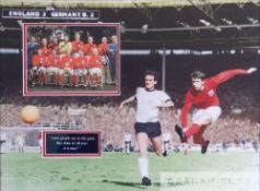 England 1966 World Cup winning team signed photo double mounted within a 57 by 42cm.image of Geoff