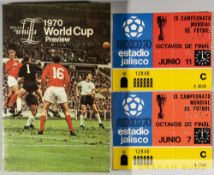 World Cup 1970 Mexico tickets for England v Brazil 7th June and England v Czechoslovakia 11th June,