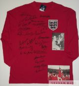 England 1966 World Cup Winners home shirt signed by 21 of the 22 man squad plus team Doctor,
