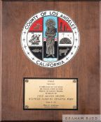 Ex-Pelé Collection: a plaque presented to Pelé by the County of Los Angeles Pelé Soccer Center