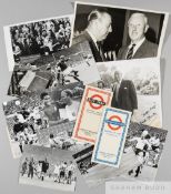 Collection of seven Swiss 1966 World Cup press photographs plus a signed Stanley Rous photograph,