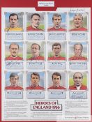 Fully-signed 'Heroes of England 1966' framed print, the print featuring 12 artist drawn portraits of