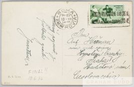 Rome b & w postcard bearing 1934 World Cup postage stamp
