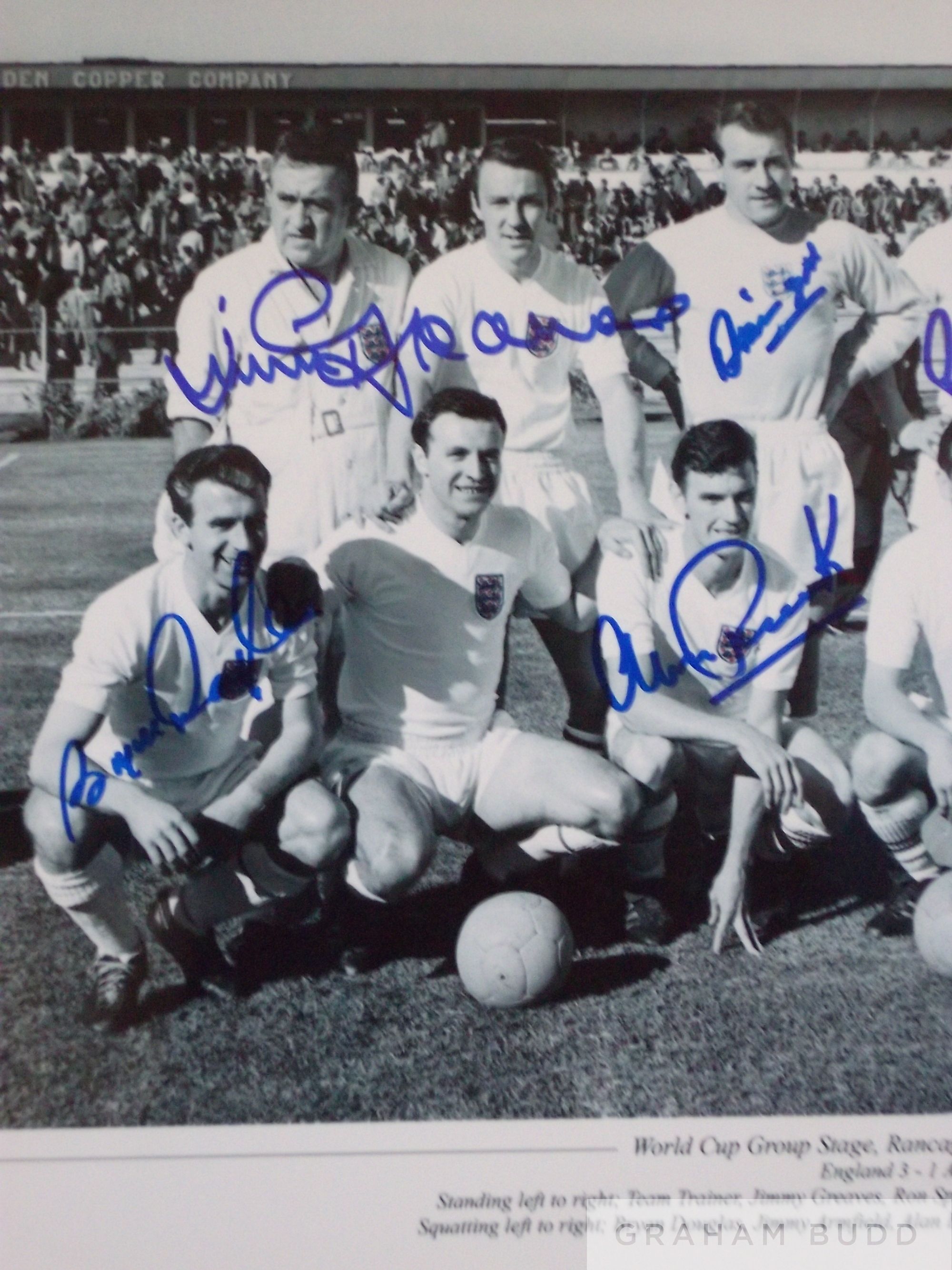 England 1962 World Cup in Chile signed 16 by 12in. photograph showing the team lining up for - Image 2 of 4