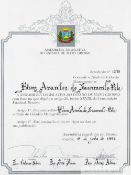 Ex-Pelé Collection: a framed certificate dated 14th June 1995 granting Pelé the title Citizen of