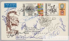 1970 World Cup First Day Cover signed by the Brazilian team, Czech issue, postmarked 29.10.70, 17